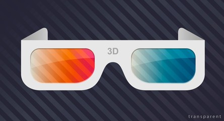 3d glasses from cardboard or white plastic for watching movies in the cinema. Vector graphics with transparency effect
