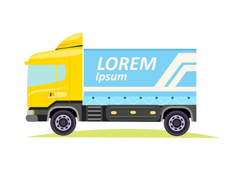 Blue Large Truck with Emblem on White Background