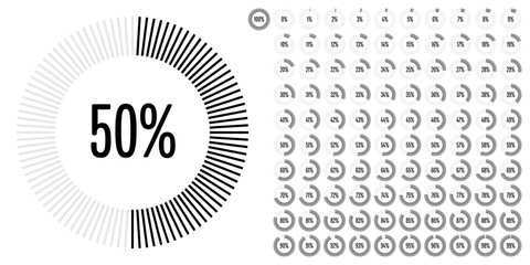 Set of circle percentage diagrams from 0 to 100 ready-to-use for web design, user interface (UI) or infographic - indicator with black