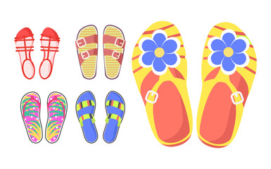 Set of Summer Shoes in Cartoon Style Flat Design