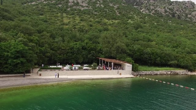 Wedding on the docks in the Bay of Kotor. Wedding in Montenegro. Shooting with Drona, aerial photography.