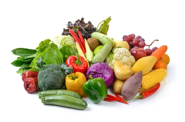 Foto op Plexiglas vegetables and fruits on white background © sommai