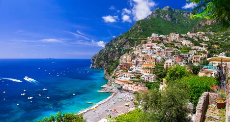 Door stickers Positano beach, Amalfi Coast, Italy Beautiful coastal towns of Italy - scenic Positano in Amalfi coast