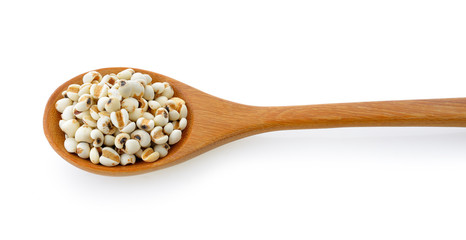 Fototapeta na wymiar Millet in wood spoon isolated on white background
