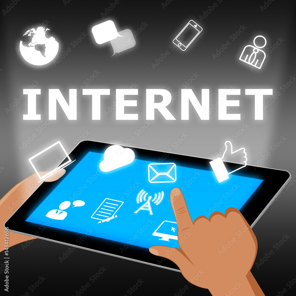 Poster internet icons indicates browsing the web 3d illustration