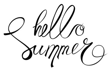 Hello summer hand drawn lettering isolated on white background for your design