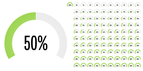 Set of circular sector percentage diagrams from 0 to 100 ready-to-user for web design, user interface (UI) or infographic - indicator with green