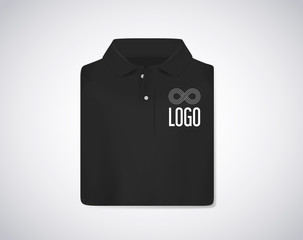 Black folded polo shirt mockup with logo for advertising  isolated.