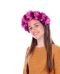 Beautiful teenager girl with purple flowers in her head