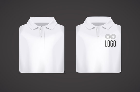 White folded polo shirts mockup with logo for advertising isolated. Stock  Vector | Adobe Stock