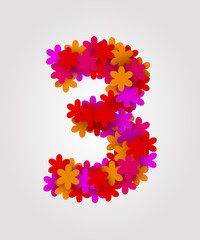 Floral numbers. Colorful flowers. Number 3