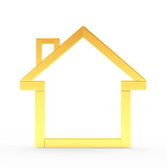 Real estate symbol. Golden house icon isolated on white. 3D illustration