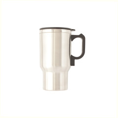 Cup with heating from the cigarette lighter. Steel mug, cup. Isolate on white background. - 143415253