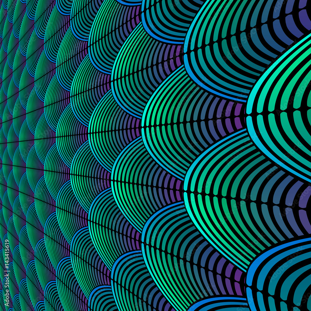 Poster feather styled background with curved lines styled as exotic bird plumage pattern