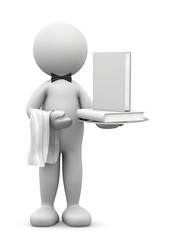 omino 3d con vassoio e libri