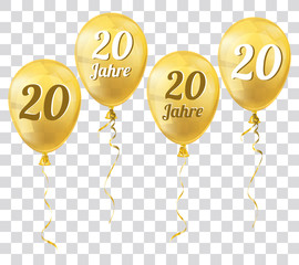 Golden Transparent Balloons 20 Jahre