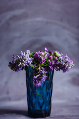 Violet cowslips in blue vase