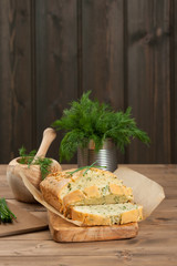 Homebaked Cake With Parmesan, Dill, Chives.