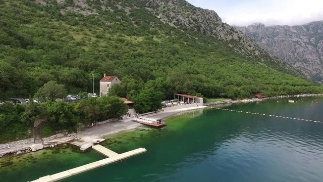 Wedding on the docks in the Bay of Kotor. Wedding in Montenegro. Shooting with Drona, aerial photography.