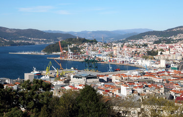 Fototapeta na wymiar cityscape of the port of Vigo city in Galicia, Spain