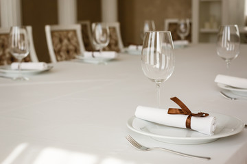 Empty glasses set in restaurant