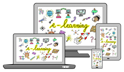 E-learning concept on different devices