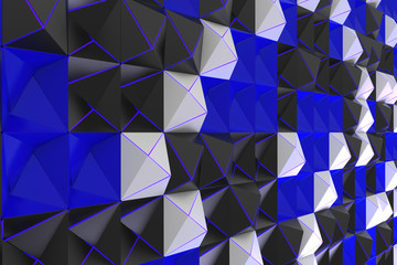 Pattern of black, white and blue pyramid shapes