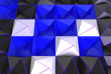 Pattern of black, white and blue pyramid shapes