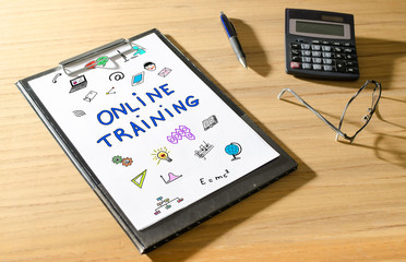 Online training concept on a desk
