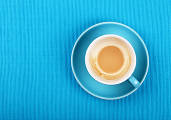 Empty cappuccino latte coffee in blue cup