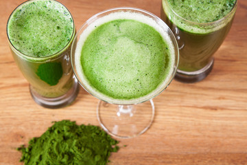 Young barley and chlorella spirulina. Detox superfood.