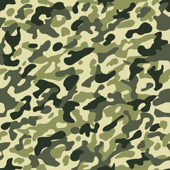 Camouflage seamless pattern. Hunting or soldier camo repeat cloth vector texture with dark brown and green khaki colors