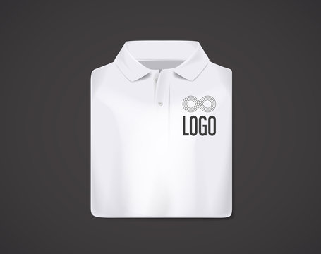 White folded pole shirt mockup with logo for advertising isolated.