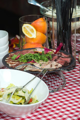 Plate with various kinds of meat. salami