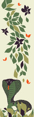 Bookmark. Snake and Flowers. Creative Hand Drawn Textures