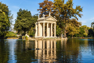 Rome, Italy. Temple of Aesculapius in the Ionian style at Villa Borghese, 1786.