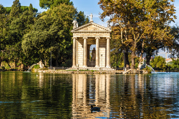 Rome, Italy. Temple of Aesculapius on the lake of Villa Borghese, 1786