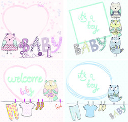 Cute hand drawn iilustration with cartoon owls