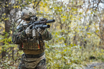 United states Marine Corps special operations command Marine Special Operator also known as Marsoc raider wearing camouflage uniforms in the forest