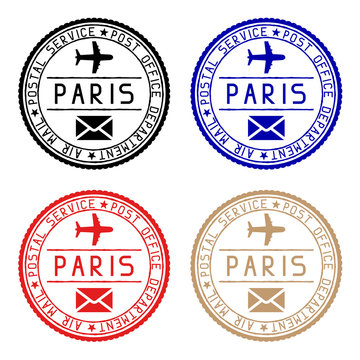 Paris mail stamps. Colored set of round impress