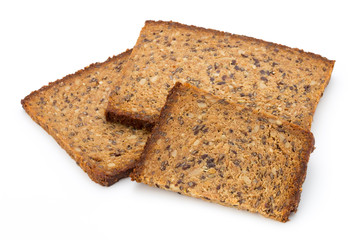Slices of rye bread isolated on white background.