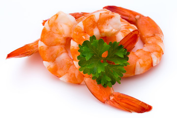 Steamed tiger shrimp isolated on white background.