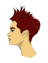 A woman with dark red hair in profile. The hair is lacquered eps 10 illustration