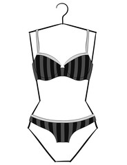 Black and gray striped underwear set hanging on a hanger eps10 illustration