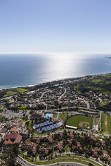 Aerial view of homes, streets and ball fields in Malibu, California.  