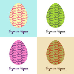 Set of 4 hand drawn eggs with French Easter