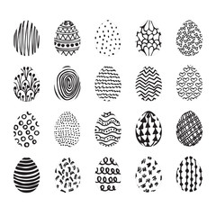 Set of 20 hand drawn ink eggs for Easter greeting card