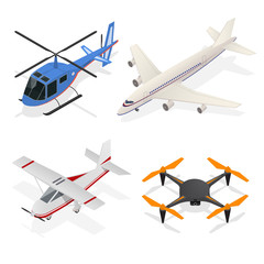 Air Crafts Set Isometric View. Vector
