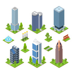 Skyscraper Building Set Isometric View. Vector