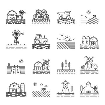 Farming icons in a thin linear style